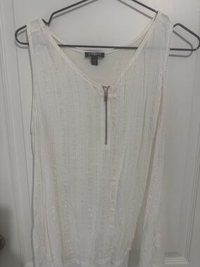 Express White Cream Sleeveless Zip-Front Top with Metallic Stripes